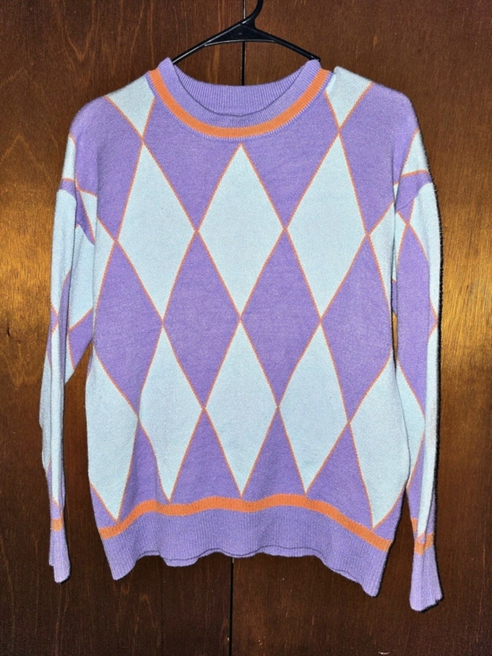 Argyle Knit Sweater in Purple & Blue Large